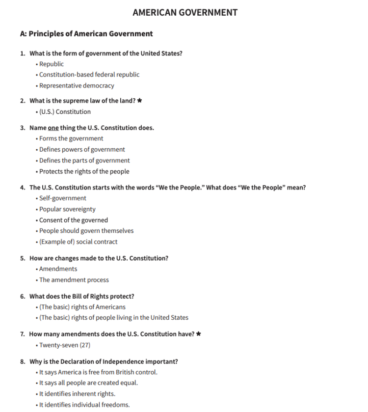 새 시민권 시험 128개 전 문항 및 정답 공개(1)…12월 1일 적용