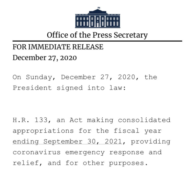 600달러 현금지급 1월부터, 300달러 실업보조금 재개