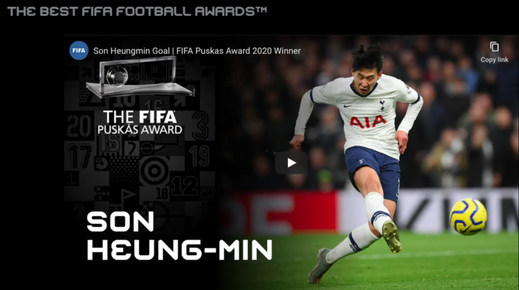 손흥민 전세계 최고의 골에 선정.. 푸스카스상 수상