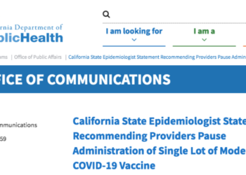 캘리포니아,  모더나 백신 접종 긴급 중단