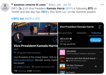  해리스 부통령, 트위터서  BTS 팬 인증
