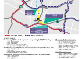 주말동안 101 프리웨이 폐쇄