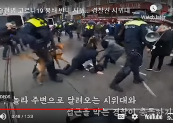 경찰견이 봉쇄 반대 시위대 물어 뜯어(영상)