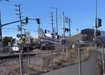 LA서 경비행기와 열차 충돌..조종사 극적구조(영상포함)