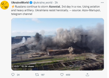 러 밤샘 공격, 우크라군 600명 전사..아조우스탈 생지옥(영상)