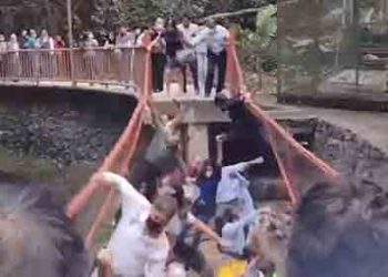 다리 준공식서 다리 붕괴, 시장 등 수십명 추락(영상)