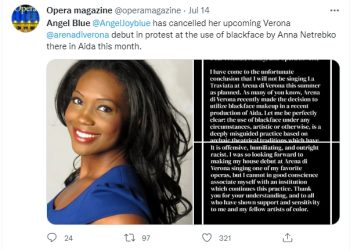 앤젤 블루,  블랙페이스 항의, 이탈리아 공연취소