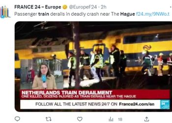네덜란드 헤이그 여객열차 탈선사고…31명 사상