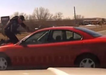 총 겨눈 경찰 매단 채 차 몰고 도주(영상)