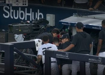 양키스 경기 중 카메라맨 악송구 맞아, 안와골절(영상)