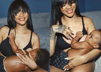 팝스타 리애나, 수유 속옷 출시…아들 품에 안고 화보 촬영