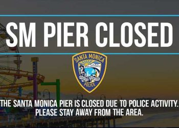 산타모니카 피어서 폭탄 위협 폐쇄 소동