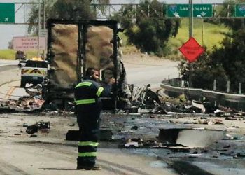 5번 Fwy 밸리 구간 육류 트럭 화재…운전자 몸에 불 옮겨 붙어