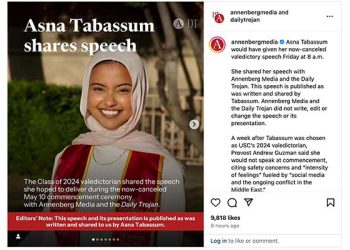 USC 마침내 공개한 타바섬 ‘침묵의 졸업 연설문’…무슨 내용이길래