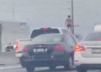[화제] 405 Fwy 경찰 추격하자 지붕 위 올라가 알몸시위(영상)
