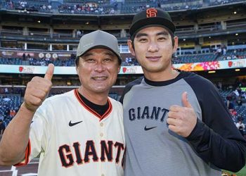 “이런 그림 처음” 이종범·이정후 부자, 샌프란서 시구 호흡