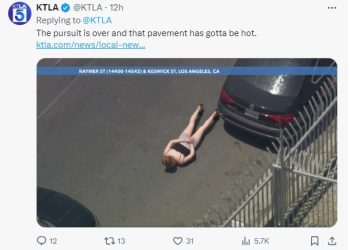 뜨거운 아스팔트 바닥 엎드린 운전자, 여성이었다.