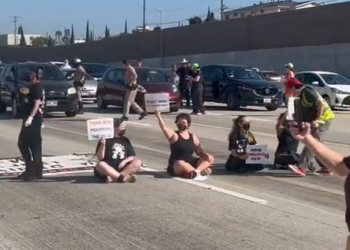 친팔 LA 시민단체, 출근시간  405 Fwy 점거 … 교통정체 극심