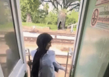 달리는 열차서 인생샷 찍으려다…기둥에 머리 ‘쿵'(영상)