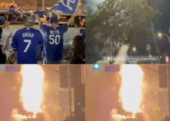 다저스 팬 수 천 여명 거리서 열광 … 일부 팬 도로점거∙ 방화난동