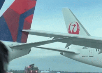 시애틀 공항서 일본 여객기, 델타 여객기 날개 충돌(영상)