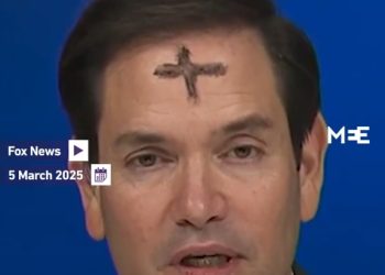 생방송 출연 루비오 장관 이마에 ‘검은십자가’ …”충격적”