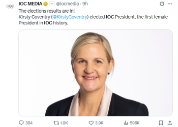 첫 여성 IOC 위원장 탄생 … 짐바브웨 커스티 코번트리