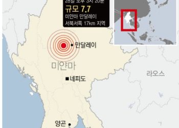미얀마 7.7 강진… 고층건물 붕괴 43명 매몰, 대규모 인명피해 우려