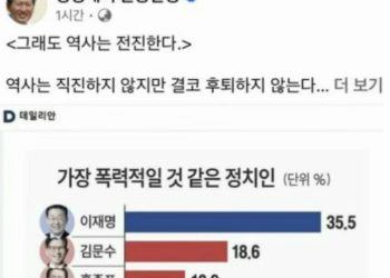정청래, ‘가장 폭력적 정치인 1위 이재명’ SNS공유 .. 이유가?