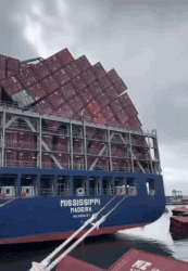 롱비치항 정박 화물선에서 컨테이너 수십 개 바다로 추락(영상)