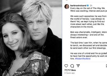 바바라 스트라이샌드, “로버트 레드포드, 최고의 배우였다” 추모