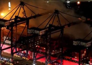 LA항 초대형 컨테이너선 큰 화재 … 터미널 4곳 멈춰섰다