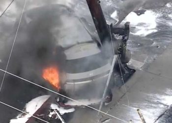 LA서  현대 아이오닉5 전신주 충돌 후 화재