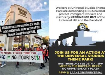 유니버설 노조 “ICE 단속에 일하기 어려워” … 시티워크서 1,000여명 집회