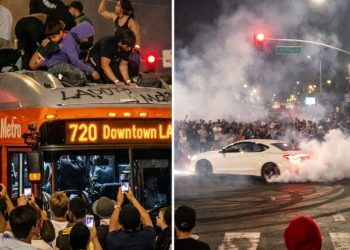 LA 곳곳서 거리점거 폭주 …메트로 버스 지붕 올라 난동