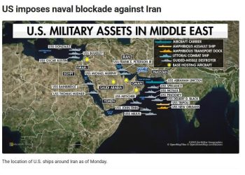 호르무즈 봉쇄 시작, 항모 등 17척 군함 배치 위치 공개