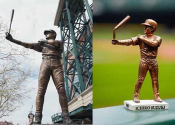 이치로 동상 제막식서 부러진 야구 배트